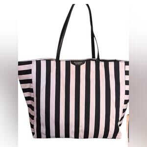 Victoria’s Secret Black and Pink Striped XL Tote Bag